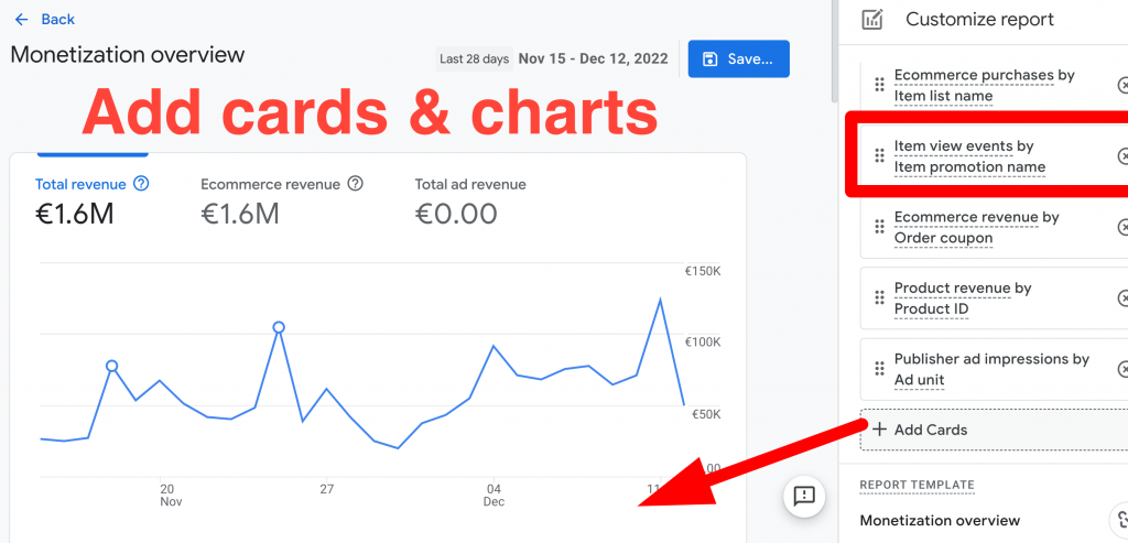 Add cards and charts Google Anlaytics 4 dashboards- Phanum